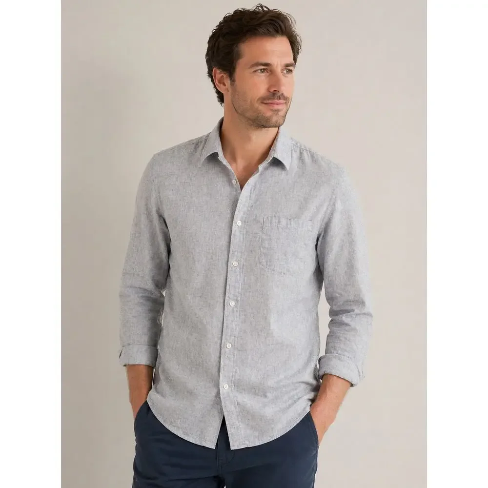 LR3001 Banana Republic Mens Linen Shirt XL Slim Fit Gray Button Down